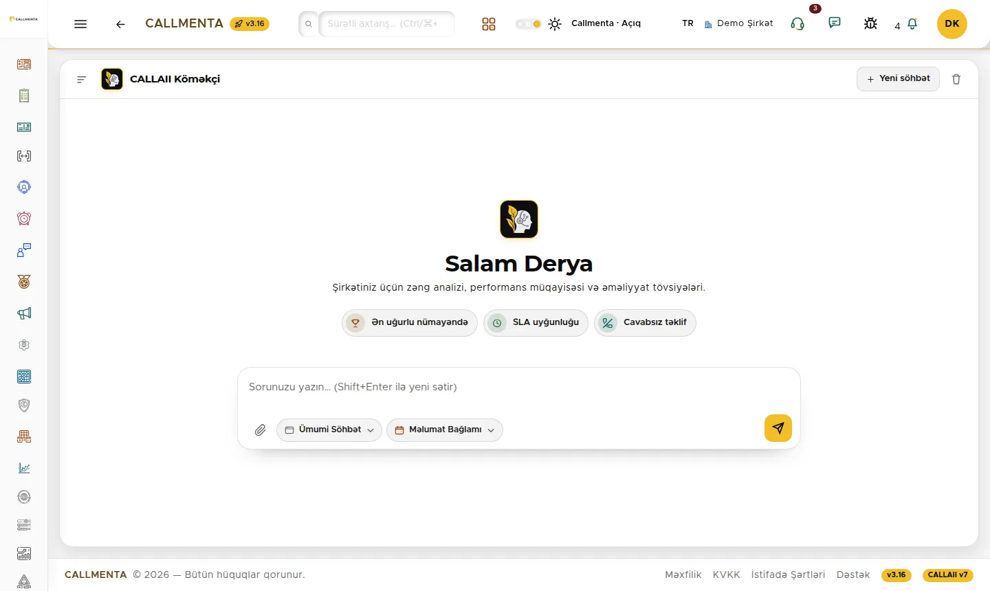 CALLAII köməkçisi: modul seçimi və söhbət