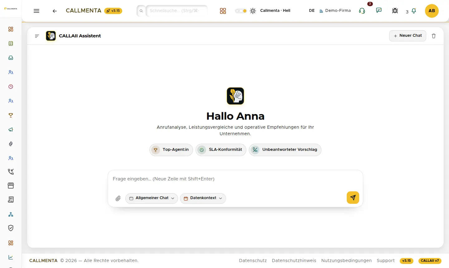 CALLAII Assistent: Modulwahl und Chat