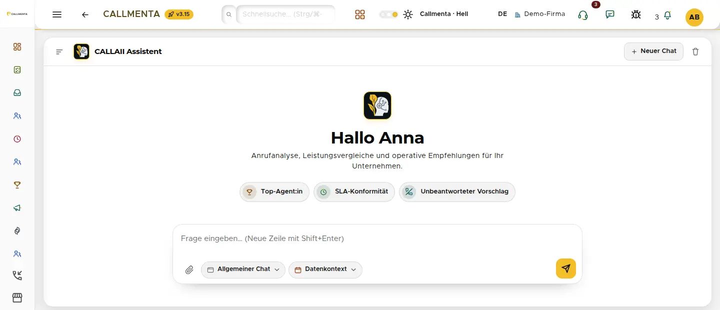 CALLAII Assistent: Betriebsfrage und Antwort