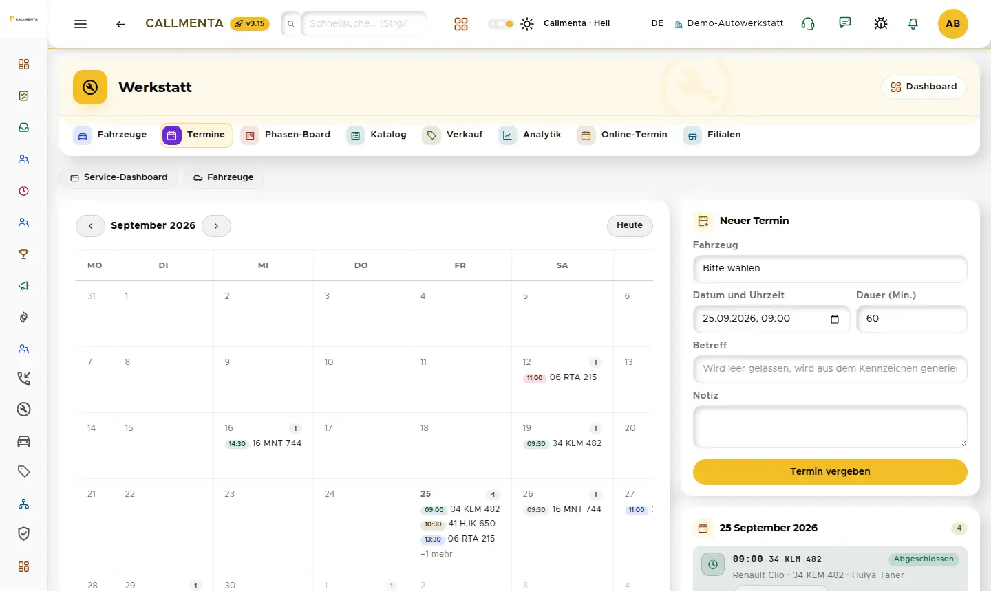 Terminkalender und Formular für neue Termine