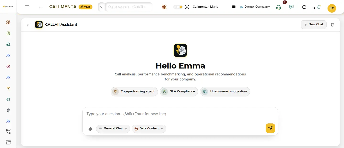 CALLAII assistant chat: an operations question and its answer