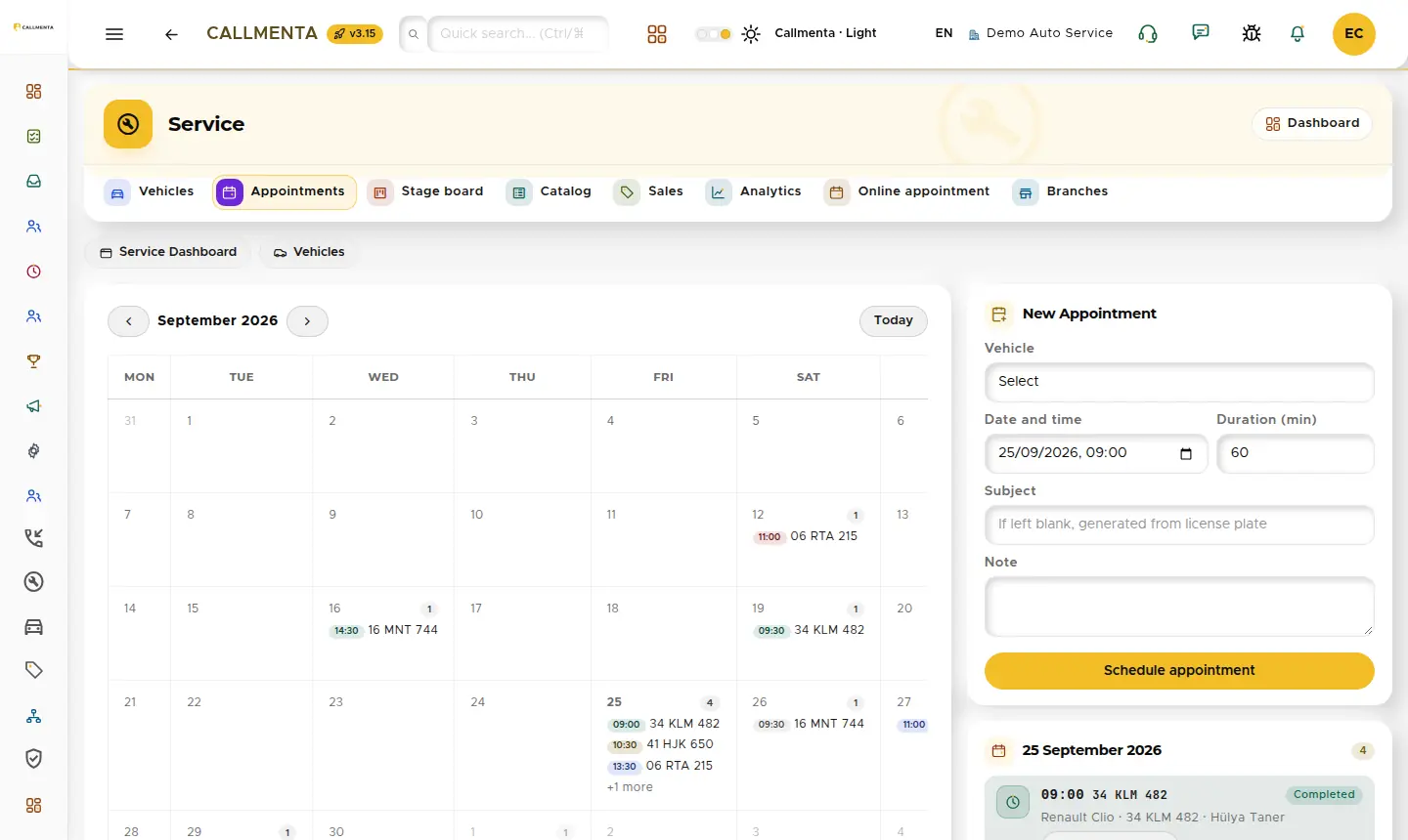 Appointment calendar and new appointment form