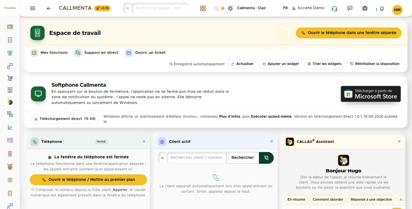 Poste du conseiller : appel en cours, fiche client et notes